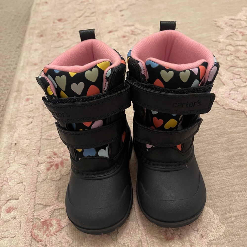 Carters Toddler Winter Snow Boots Girls Size 6 Deltha Navy Blue Heart Print